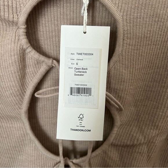 Thakoon Sweater Turtleneck Open Back Oatmeal Tan Merino Wool Casual Soft Cozy - Picture 10 of 11